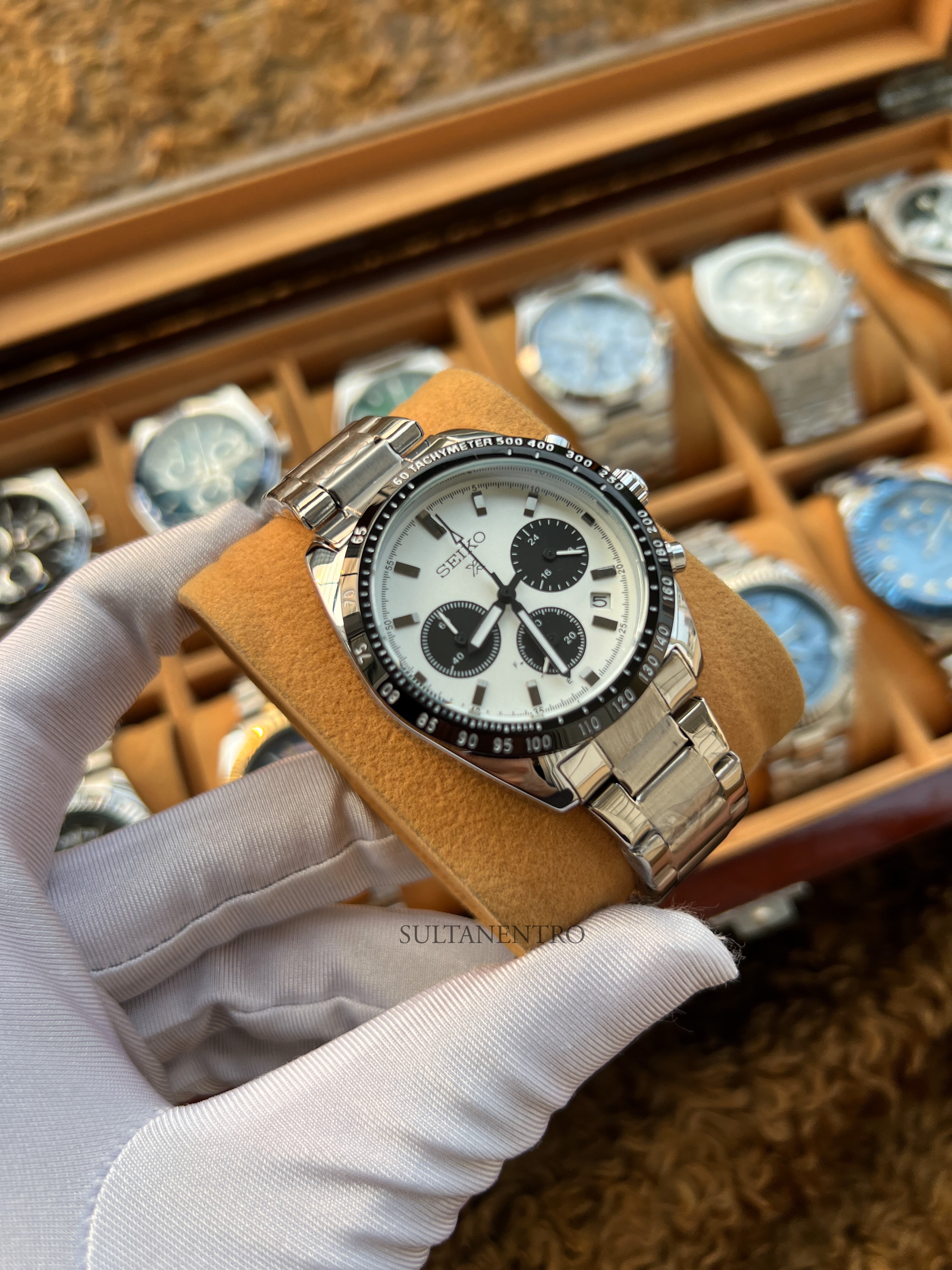 Seiko X Panda Dial Chronograph Watch