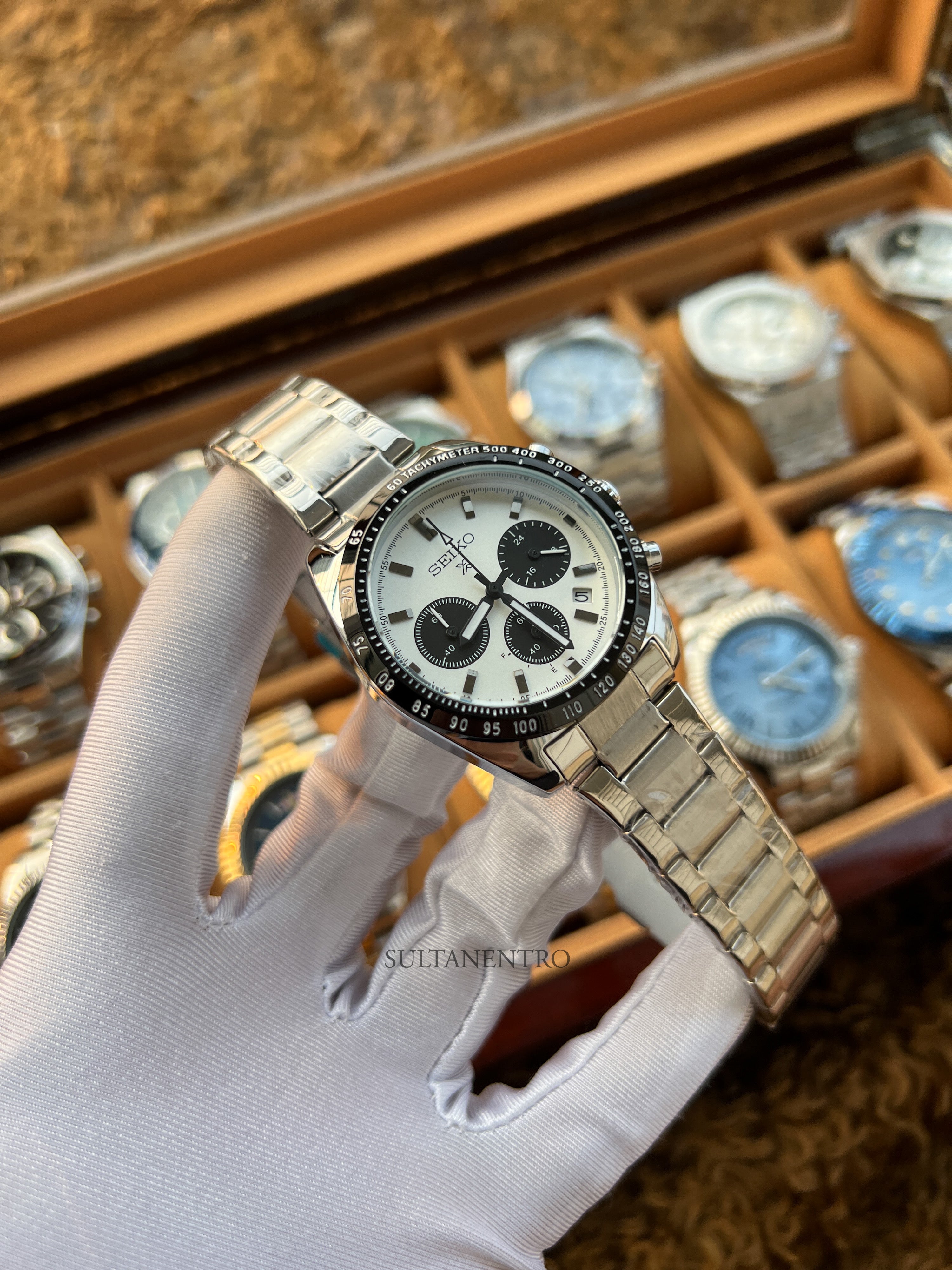 Seiko X Panda Dial Chronograph Watch
