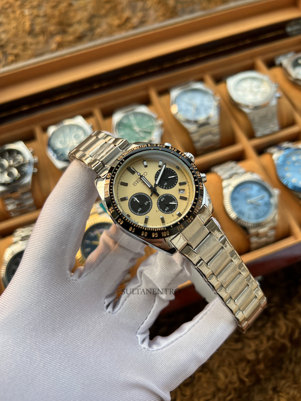Seiko X Panda Dial Chronograph Watch